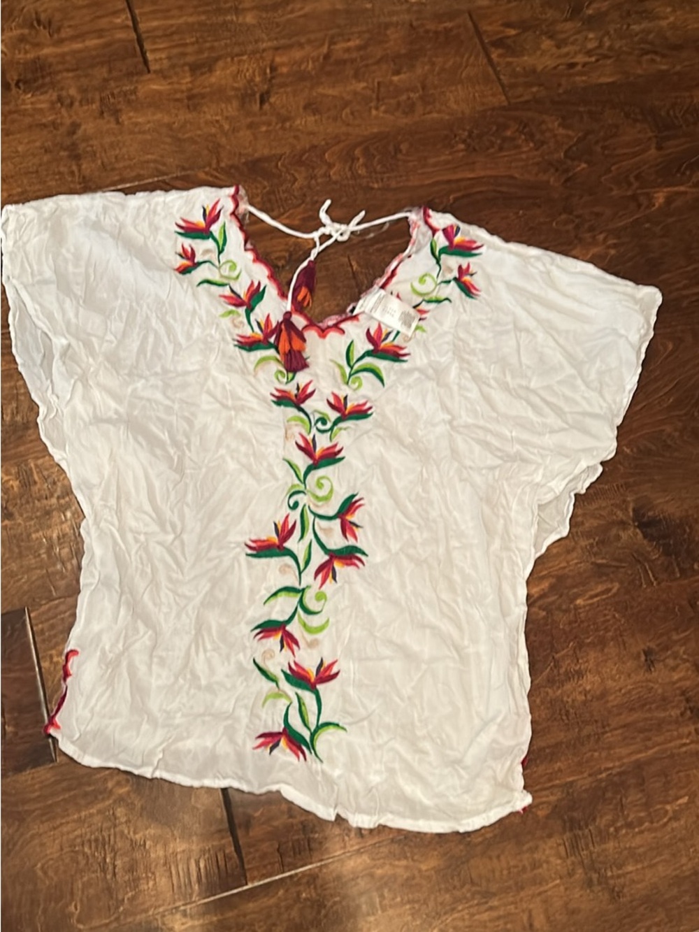 Trina Turk White Swim Coverup with Multicolor Floral Embroidery
